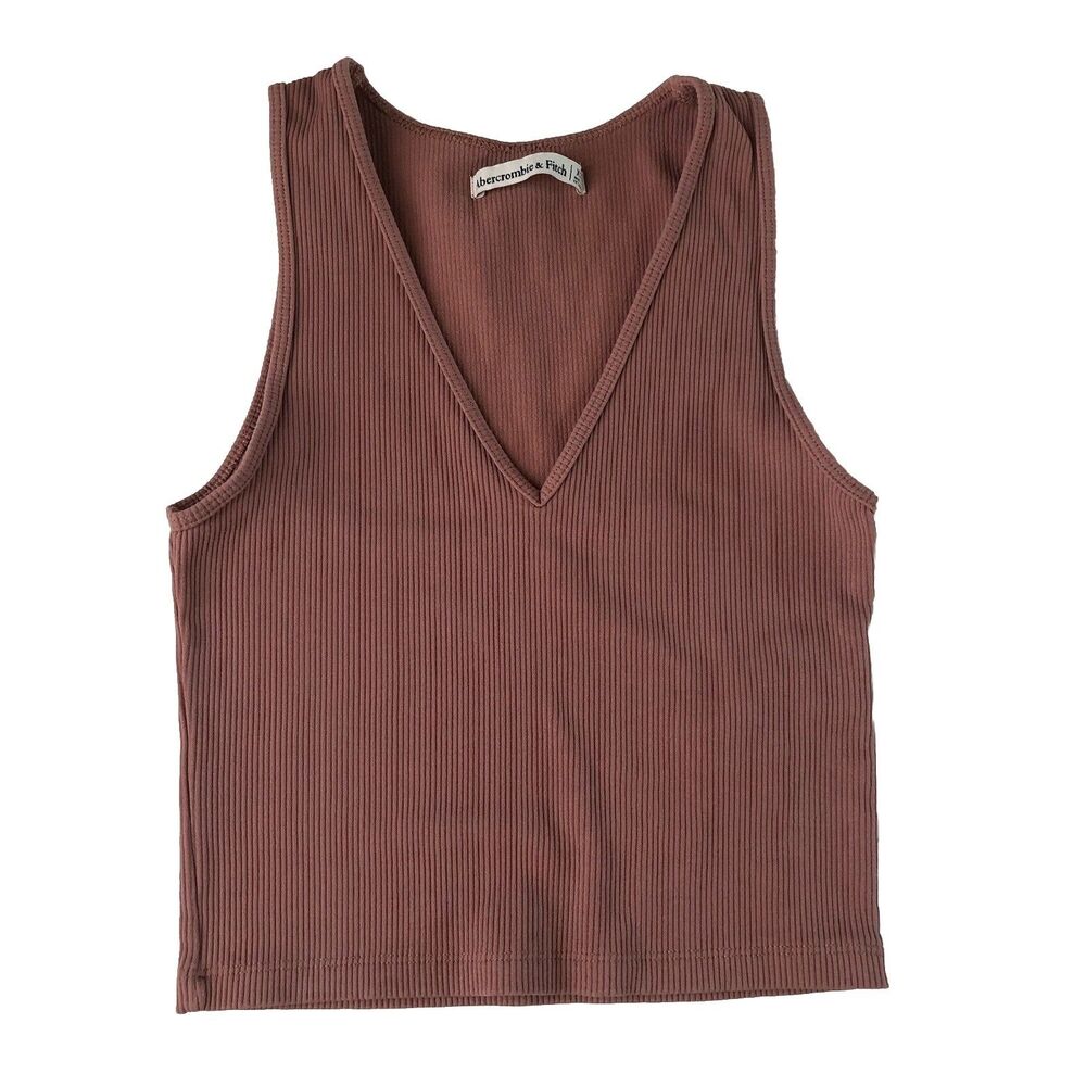 Abercrombie & Fitch Women's XS Ribbed V-Neck Tank Top Mauve Rose Minimalist
